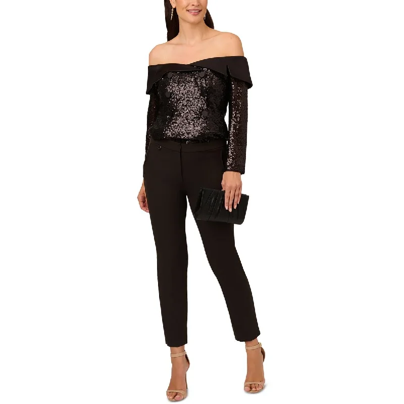 Style Breakthroughs Extreme Clearance Deals Womens Tuxedo Top Sequinced Off The Shoulder