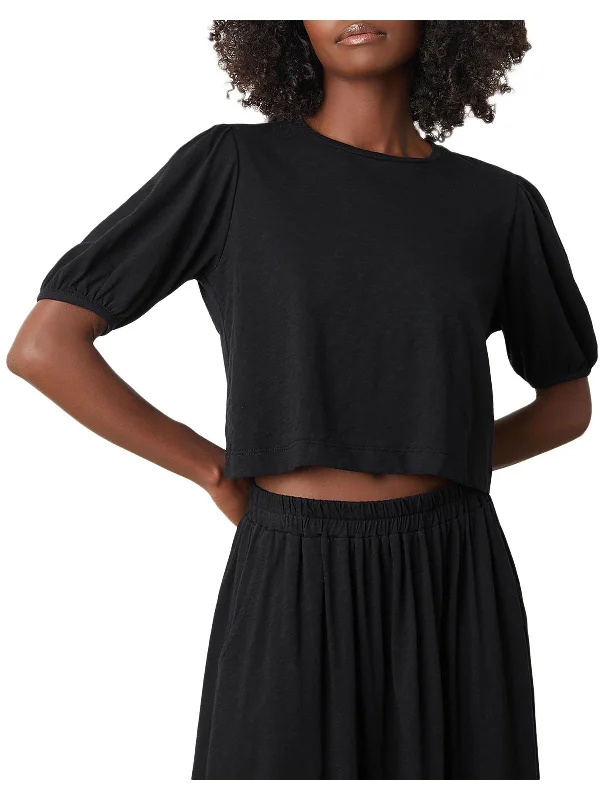 Save Big Big Savings Womens Slub Puff Sleeve Cropped