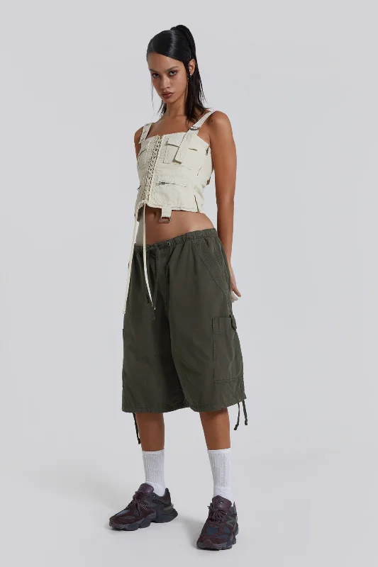 Seasonal Fashion Khaki Parachute Cargo Shorts