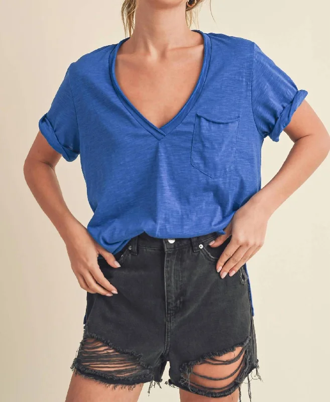 Limited Edition Odd Size Clearance Sale Zoie V-Neck Top In Cobalt