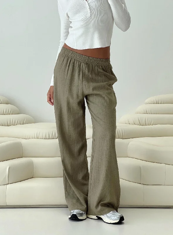 Women's Casual and Dressy Outfits Louis Linen Blend Pants Olive