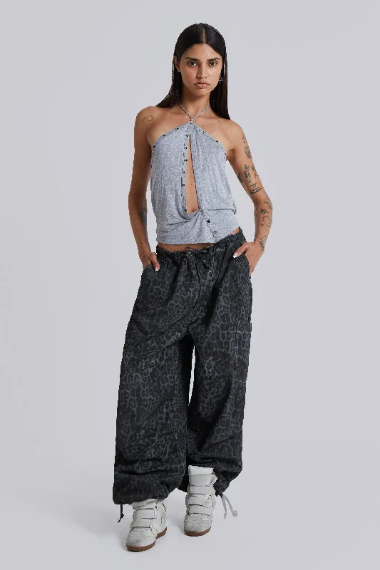 Comfort Meets Fashion Charcoal Leopard Parachute Pants