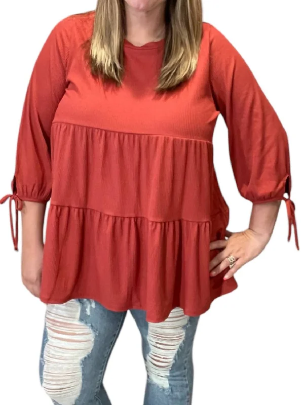 Flash Sale Starts Online Impressions Boutique Tiered With Sleeve Ties Top In Rust