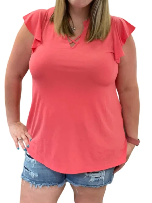 Fashion-Forward Offers Exclusive Discounts Ruffle Sleeve Top In Coral