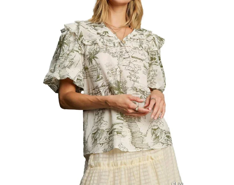 Shop Sale Items Seasonal Sale Two Tone Toile Print Top In Olive