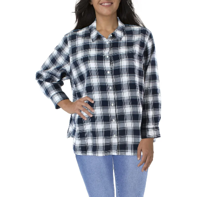 Step Ahead, Lead The Trend Unleash Your Style Plus Womens Plaid Collar Button-Down Top