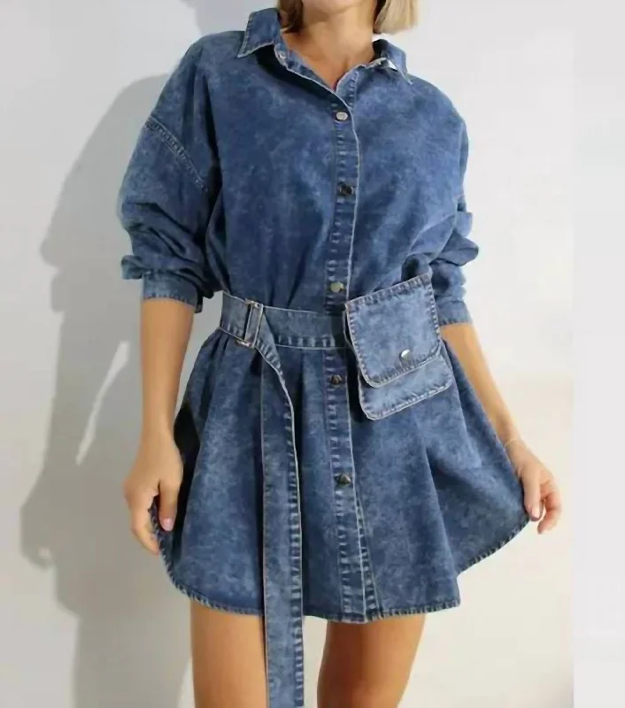 Hot Sale Insane Discount Onslaught Denim Belted Shirt In Blue