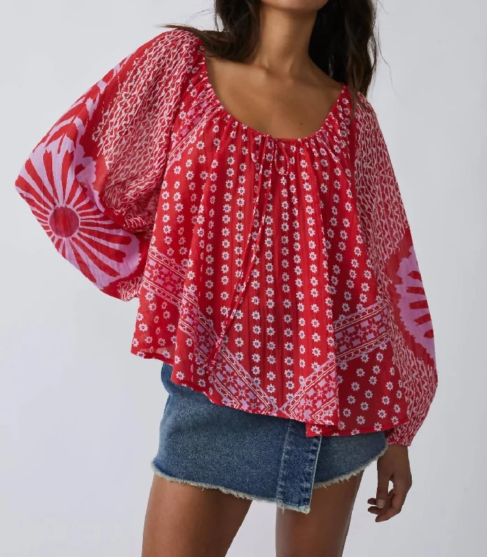 Quick Grab Deals Huge Markdowns Elena Printed Top In Fiery Red