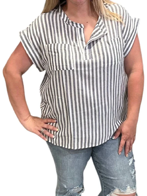 Limited Stock, Big Sale Women Wear Boutique Stripe Top In Grey/white