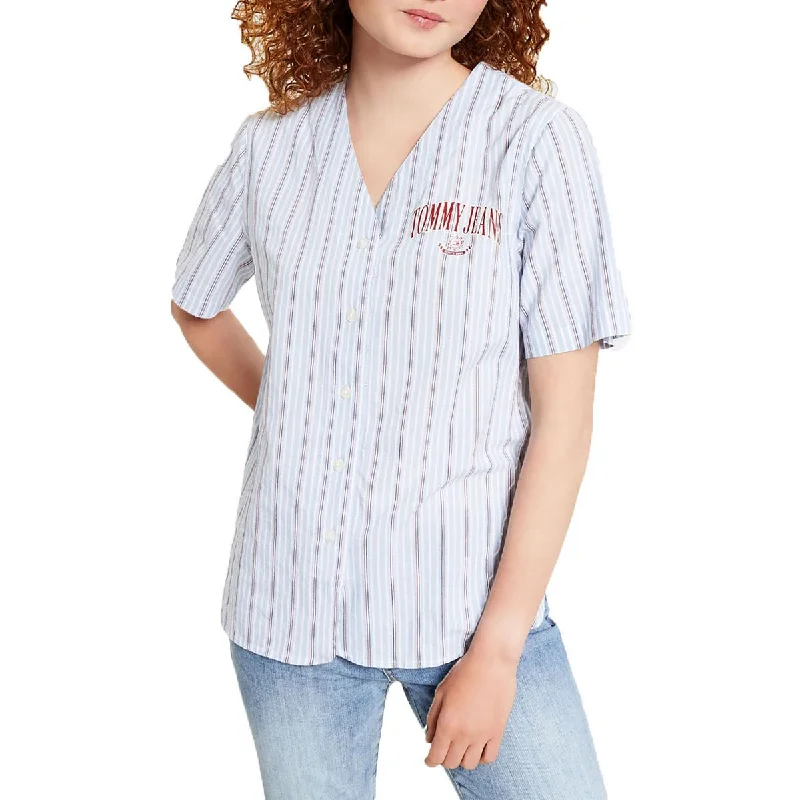 Fashion Deal Valentine's Special Womens Baseball Shirt V-Neck Button-Down Top