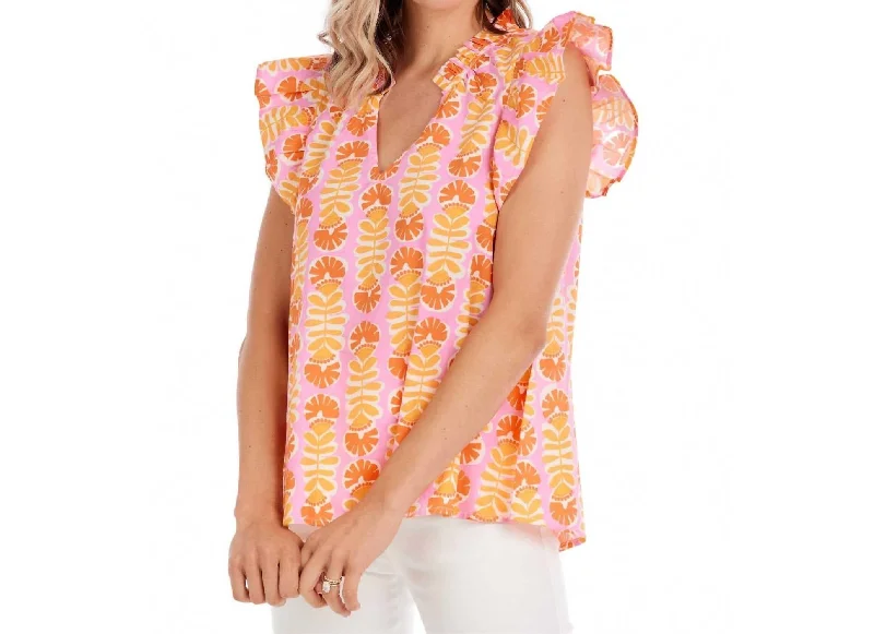 Budget Saver Special Offer For You Becky Flutter Sleeve Top In Pink/orange