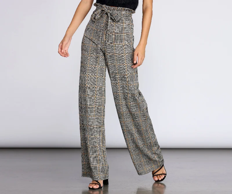 High End Fashion Paper Bag High Waist Plaid Trousers