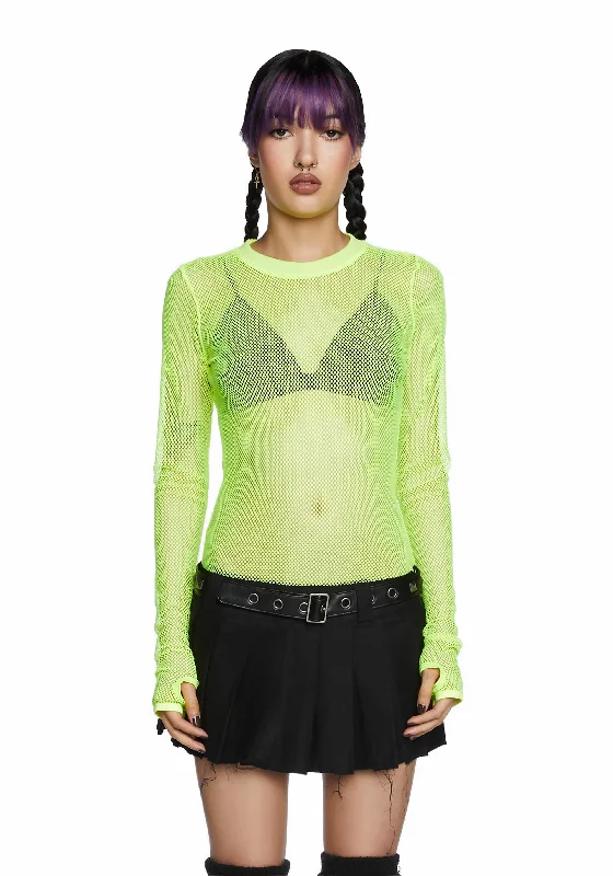 Trend Alert Quality Driven Apparel See Thru Me Fishnet Top - Neon Yellow