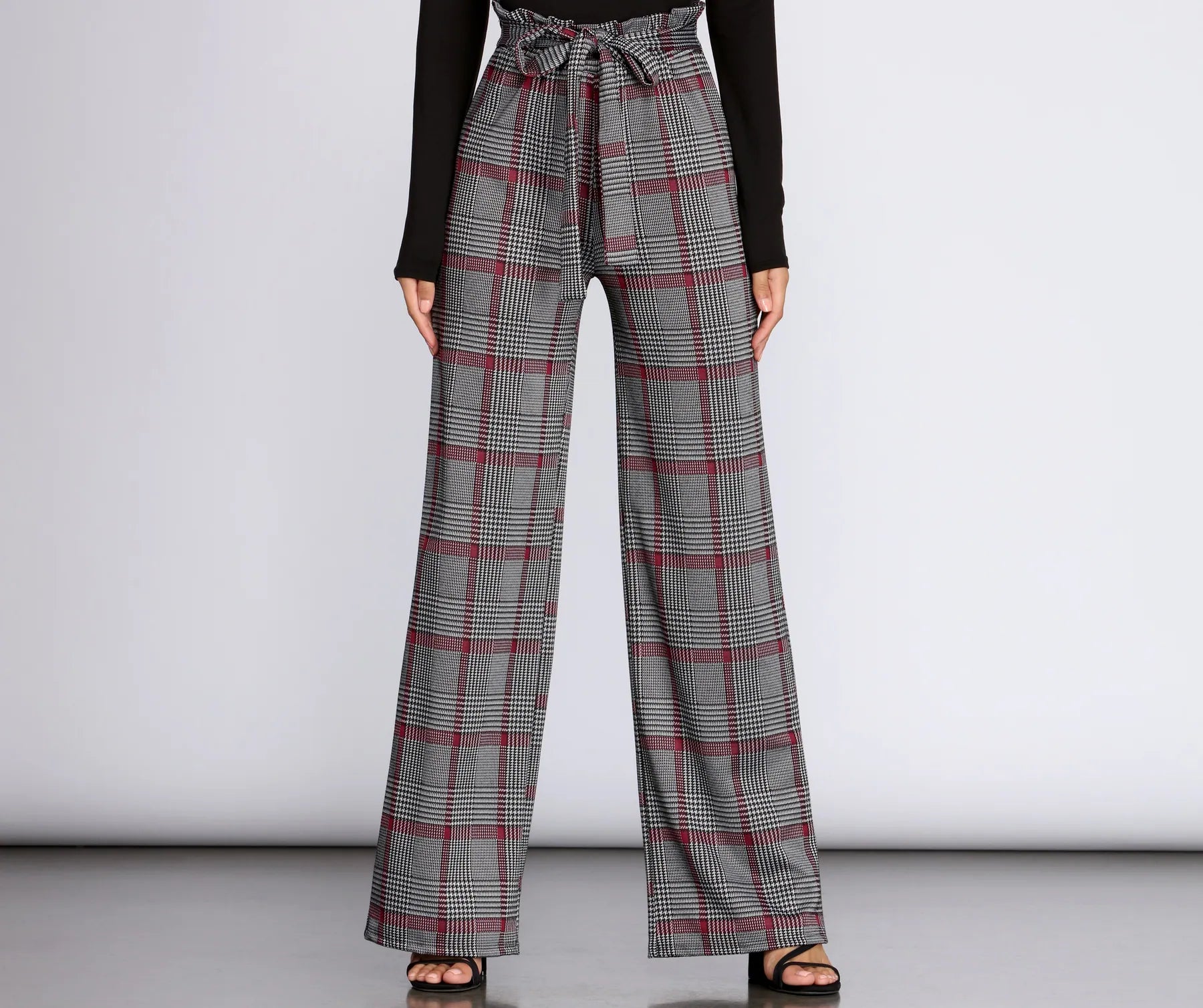 Relaxed Style Paper Bag High Waist Plaid Trousers