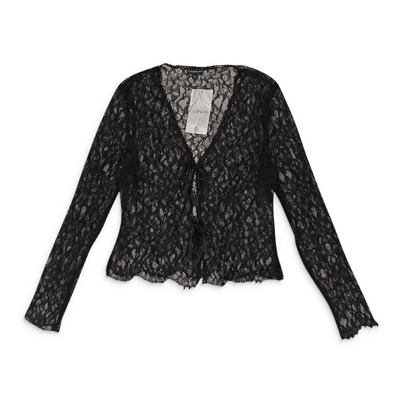 Easy Elegance Sales Plus Size Women's Fashion CALLIPYGIAN LACE TIE BLACK BUTTON-UP