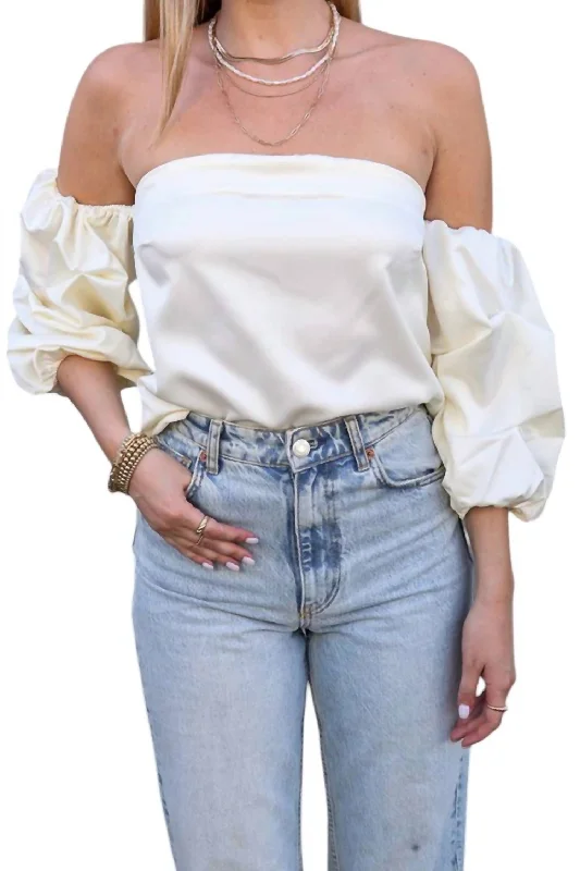 Premium Style Offers Elegant Clothing Off The Shoulder Satin Holiday Top In White