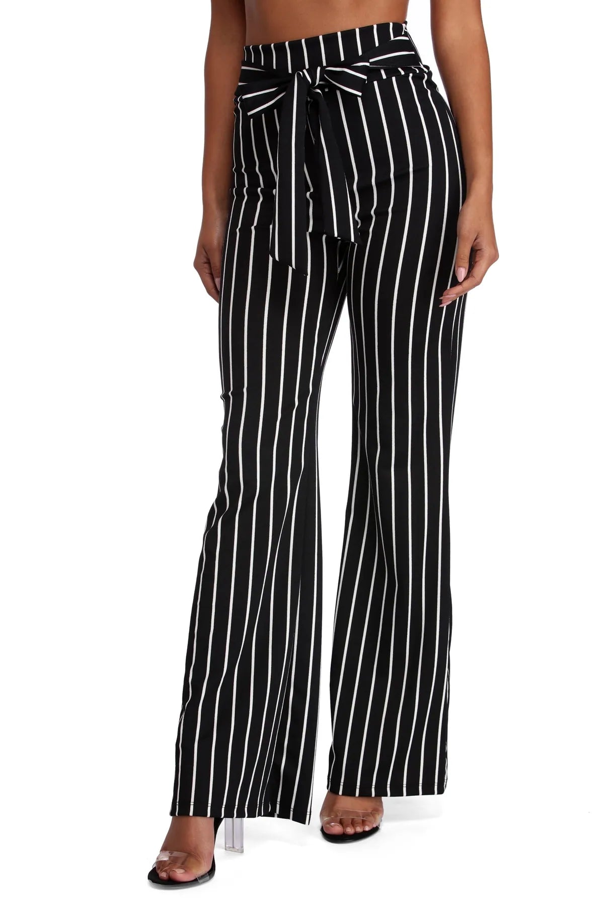 Business Casual Outfits Classic Stripes Tie Waist Pants