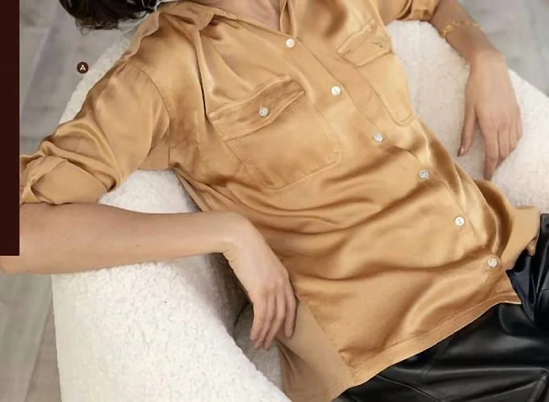 Exclusive Sale Designer Women's Fashion Online Ludoff Button Up Top In Warm Butterscotch