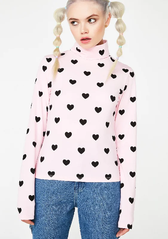 Limited Time Flash Sale Winter Wardrobe Clearance Little Hearts High Neck Top