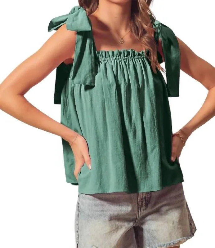 Classy Style Discounts Everyday Wear Big Ribbon Top In Green