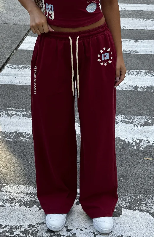 Minimalist Women's Fashion Clothing Full Schedule Track Pants Burgundy