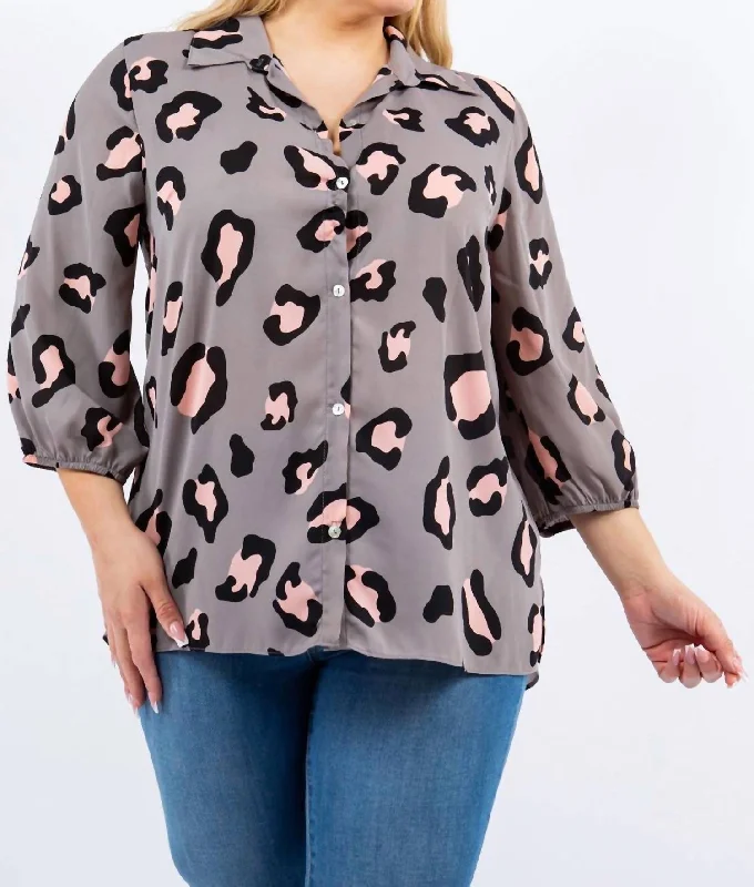 Casual Fashion Special Offer Flawless And Free Top In Gray Blush Leopard