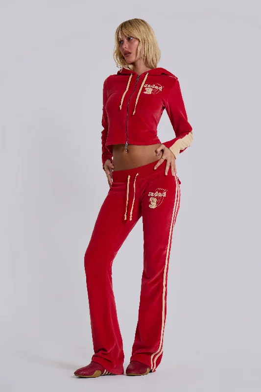 Online Boutiques Red Three Velour Low-rise Bootcut Trousers