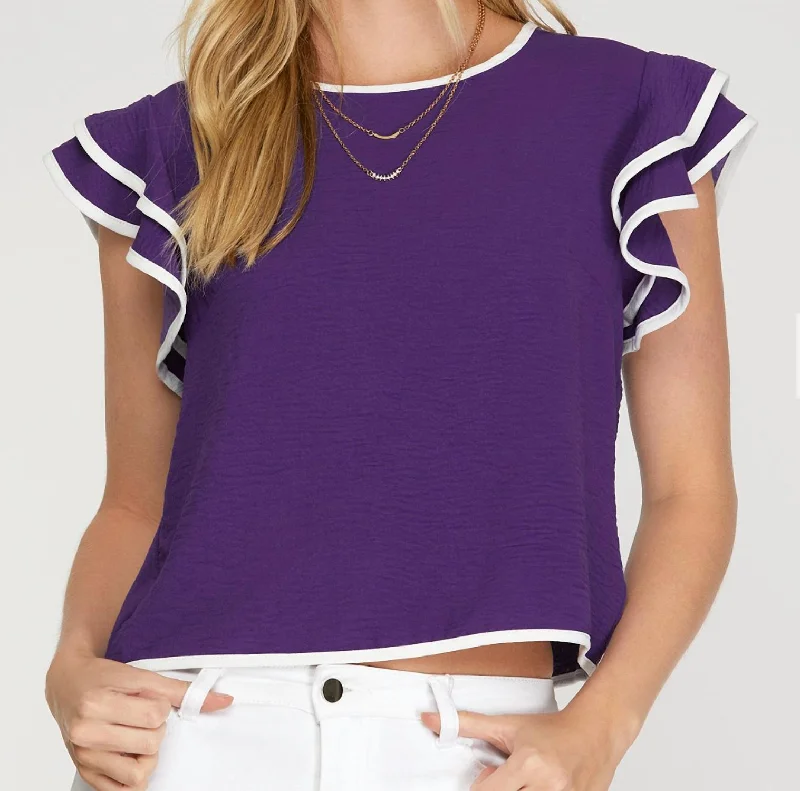 Hot Picks Embrace New Fashion Ruffle Sleeve Top In Purple