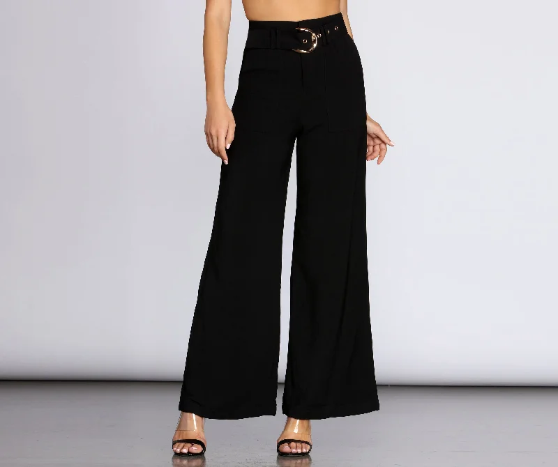 Luxe Women's Fashion Easy Going Wide Leg Trousers