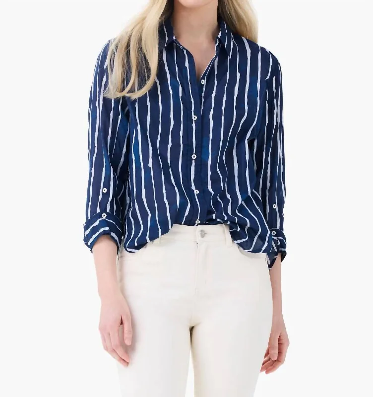 Urban Elegance Deals Must Haves Watercolor Stripe Girlfriend Shirt In Indigo