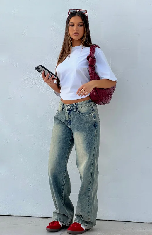 Timeless Women's Fashion Styles Bring The Style Low Rise Wide Leg Jeans Sand