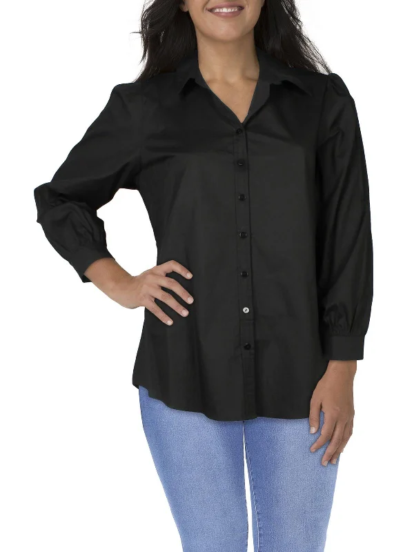 Cool Prices Budget-Friendly Fashion Plus Womens Collared 100% Cotton Button-Down Top