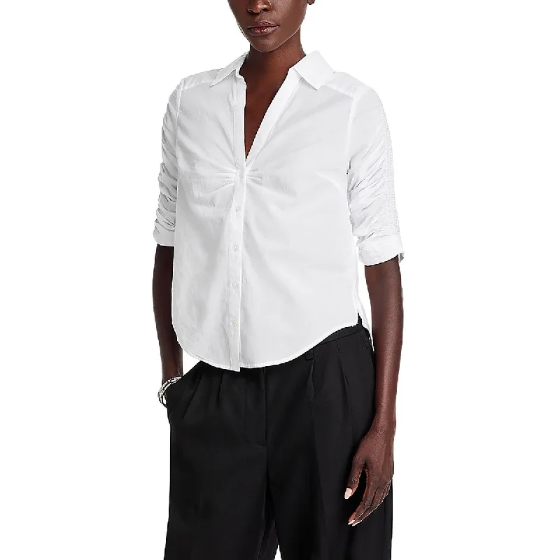 Style Redefined Break Fashion Norms Womens Cotton Ruched Button-Down Top