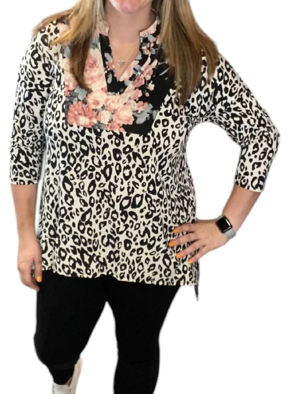 Comfortable Chic Trendy Threads Floral Front Gabby Top In Black