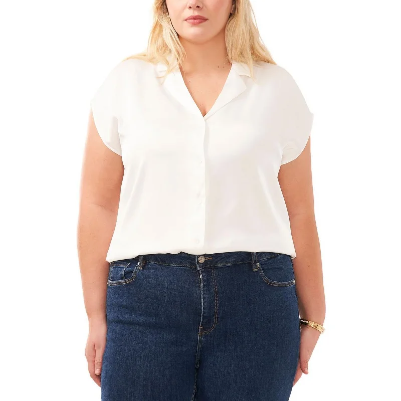 Imeless Style Season Sale Womens Plus Size Extended-Shoulder Button-Down Top