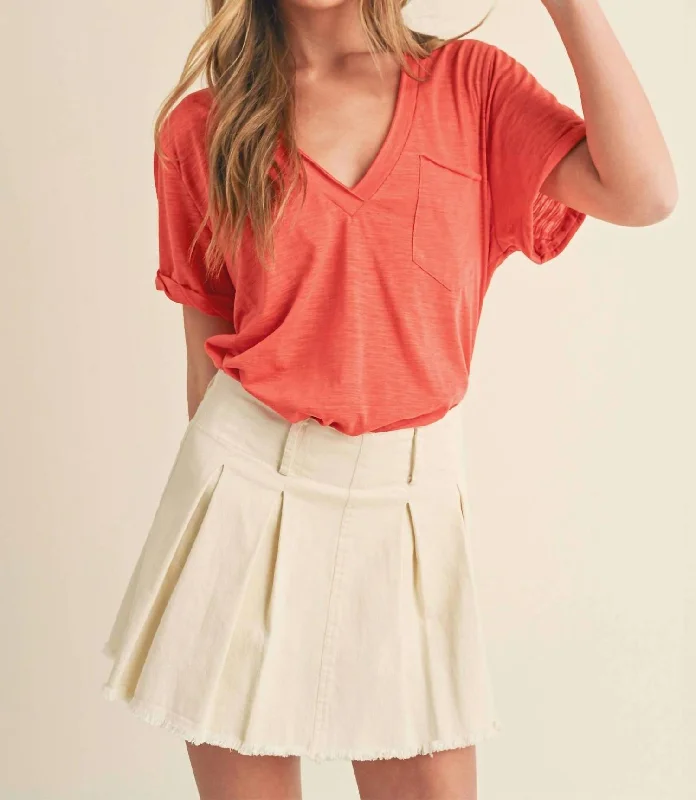 Don't Miss Out Chic And Edgy Zoie V-Neck Top In Coral