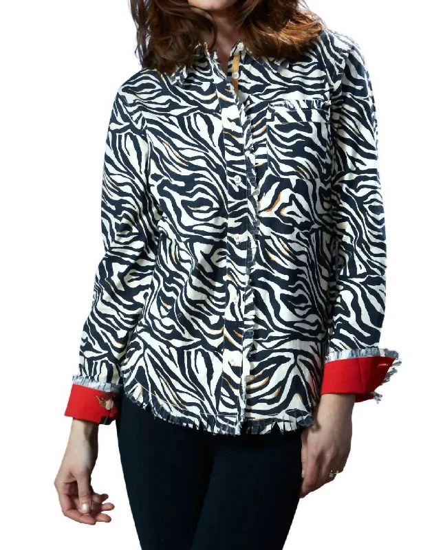 Timeless Style Promotions Trendy Women's Apparel Cape Cod Zebra Print Top In Black/white