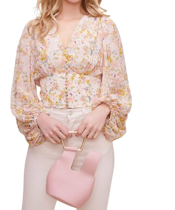 Limited Time Flash Sale You'Ll Love Us Because Volume Sleeve Floral Top In Pink