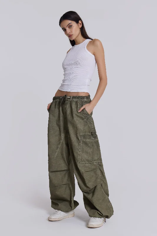 Fashion Sale Khaki Oil Wash Parachute Pants