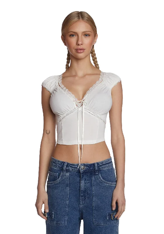 Limited Time Special Offer Premium Fabrics Queen Of Spring Lace Trim Top - White