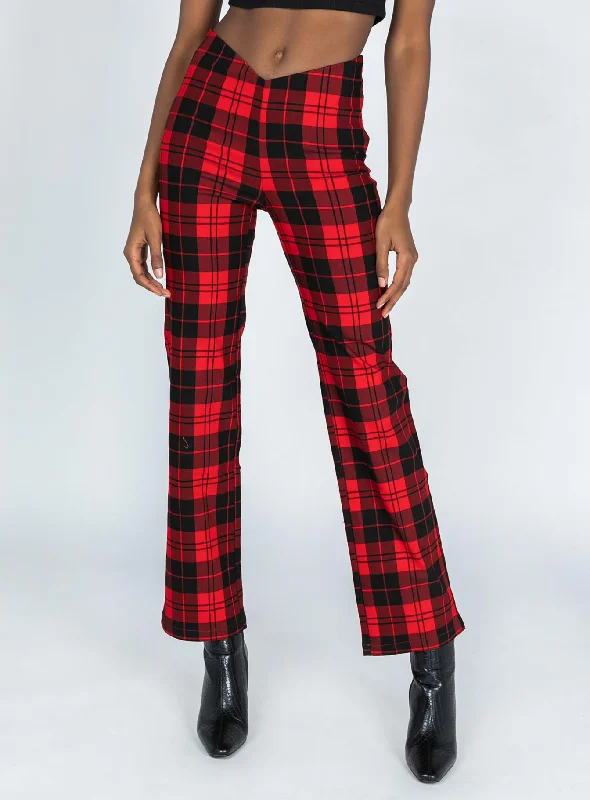 Trendy Women's Fashion Zara Pant Red Check