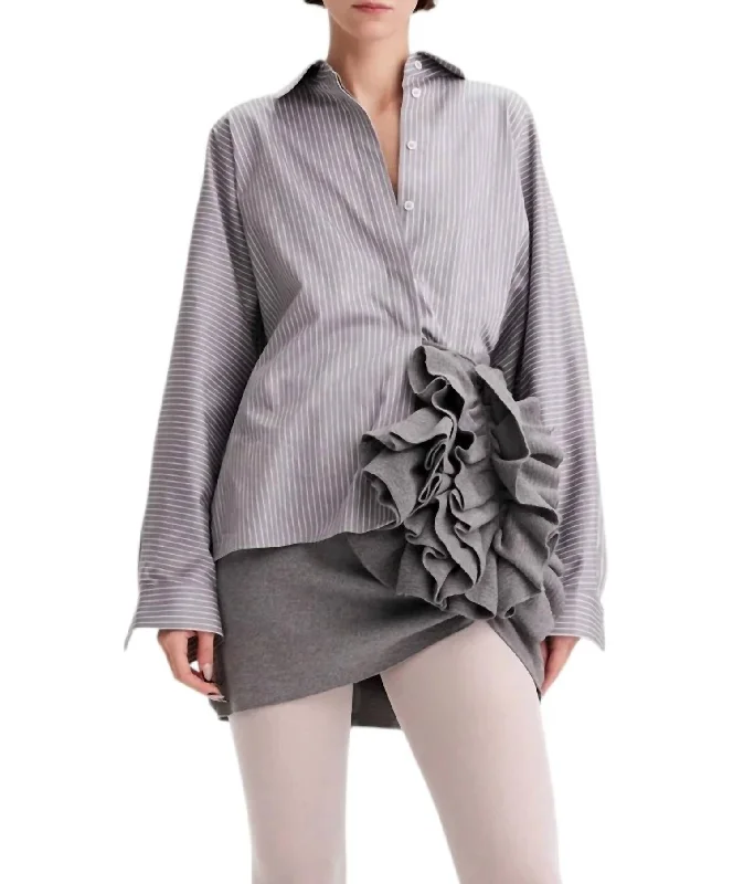 Seasonal Picks Bid Farewell To The Old Season Echo Dolman Shirt In Grey/white