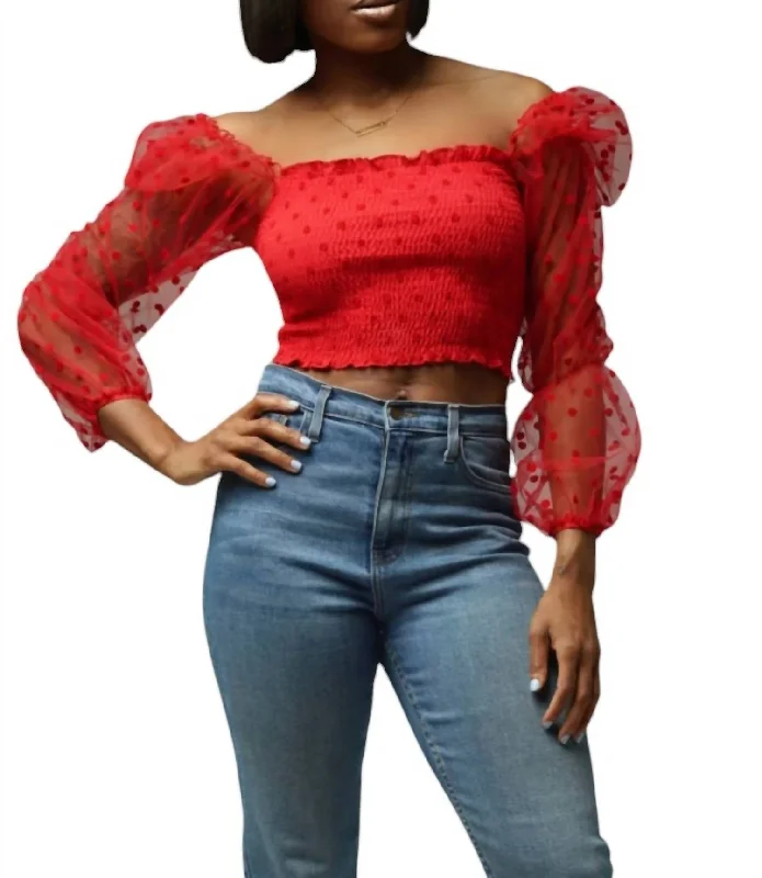 Everyday Elegance Sale Casual Chic Mesh Polka Dot Top In Red