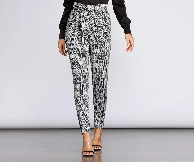 Fashion Essentials Tapered Glen Plaid Trousers