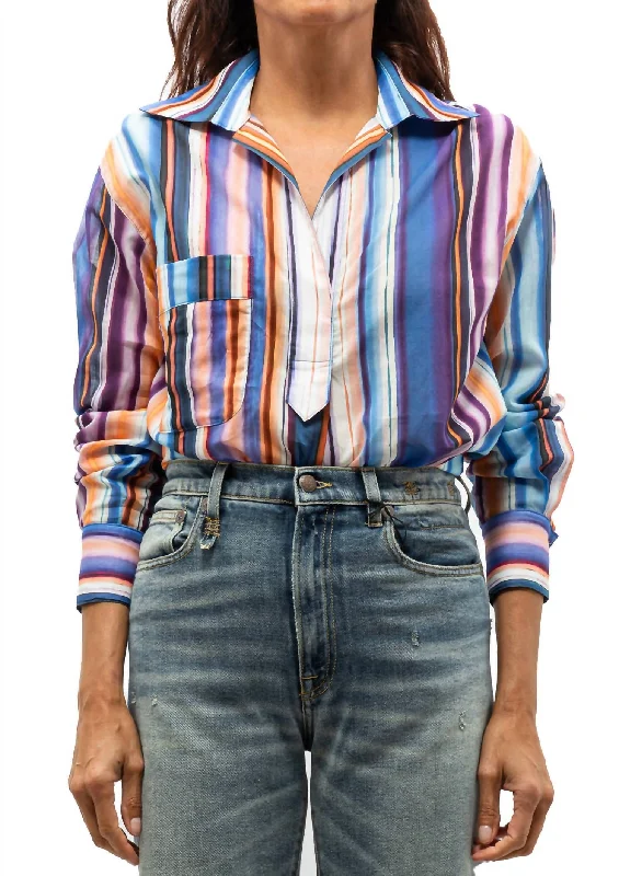 Day-To-Night Styles Women's Stylish Outerwear Over The Head Pocket Shirt In Sunset Stripe