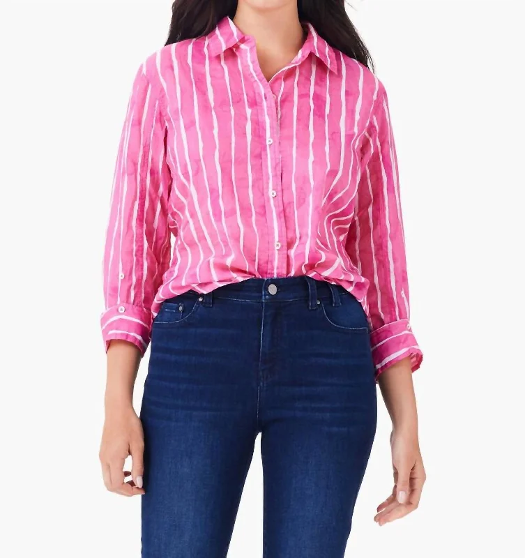 Modern Fashion Sale Elegant Women's Fashion Watercolor Stripe Girlfriend Shirt In Pink Multi