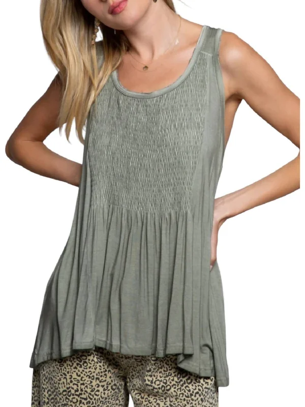 Best Sellers Flash Discount Babydoll With Smocked Details Top In Sage Green