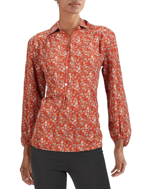 Latest Trends Unbeatable Prices Womens Floral Crepe Button-Down Top