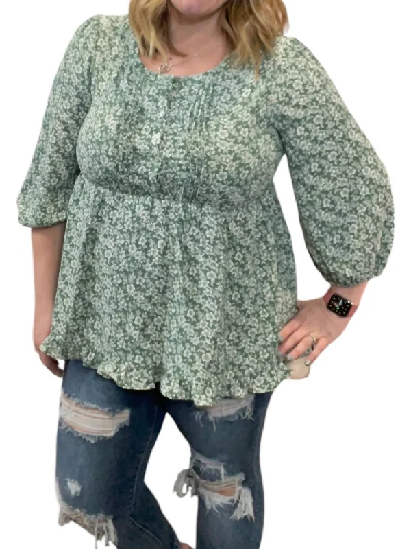 New Styles Just In Vintage Style Clothing Sale Floral Vintage Babydoll Top In Sage Green