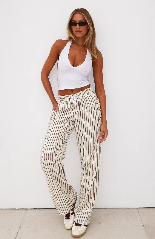 Women's Clothes for All-Day Comfort and Style Wondering About You Striped Pants Cream/Chocolate